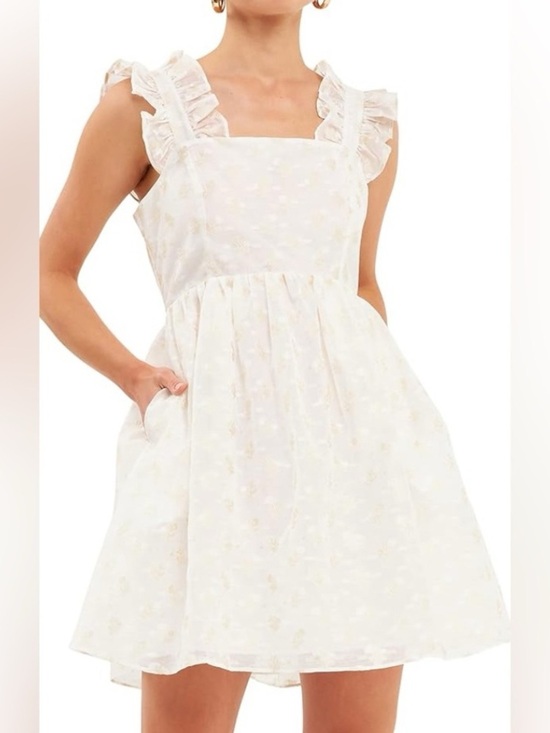 English Factory Dresses & Skirts - English Factory White Floral Jacquard Ruffle Mini Dress XS Pockets Cottagecore